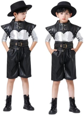 男童未来战士酷炫科幻T台秀潮服儿童元宇宙银色科技感爵士舞服装