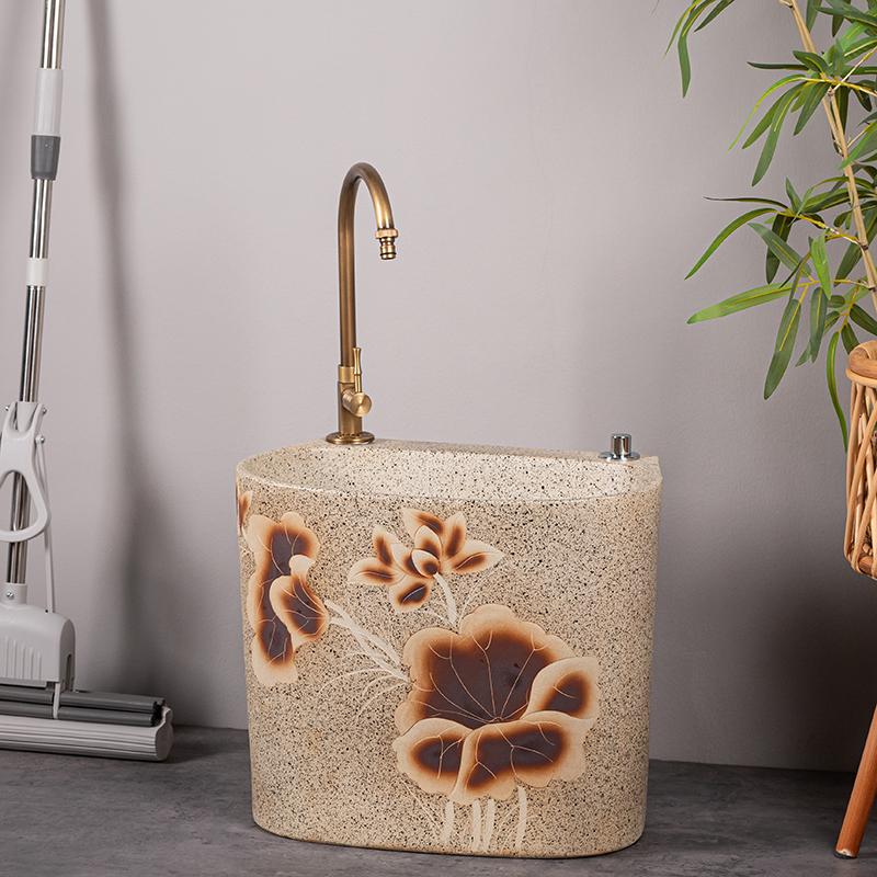 拖把池中式复古家用拖布池阳台庭院户外洗地盆陶瓷墩布一体式水池