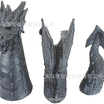 跨境外贸三头龙庭院摆件设计树脂摆件龙首龙身龙尾三节龙