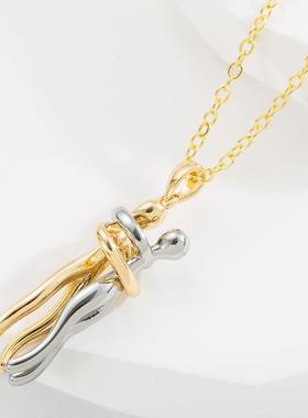 欧美跨境新款创意情侣吊坠铜镀金百搭饰品组合可拆个性男女项链