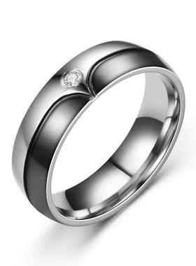 跨境欧美简约圣熙个性简约不锈钢创意镶钻情侣戒指首饰人字一颗钻