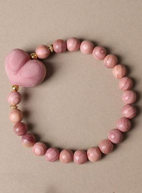 血柏木三面玫瑰花球手串马上有钱大爱心单圈情侣款男女手链饰品