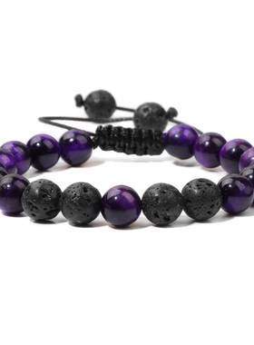 欧美跨境热卖天然石头虎眼珠子编织手链男熔岩火山石精油香薰套装