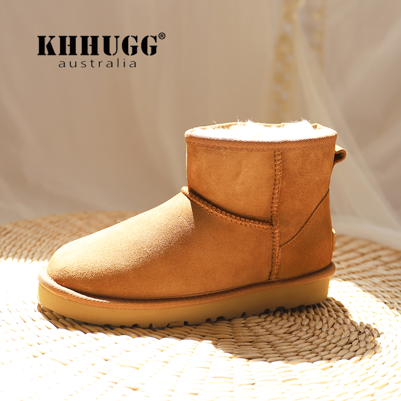 KHHUGG经典雪地靴女2025冬季新款羊皮毛一体短筒加厚加绒保暖棉鞋