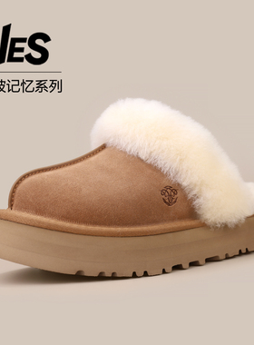 VES桑坡厚底羊毛拖鞋澳洲羊皮毛一体雪地靴包头半拖毛毛外穿棉拖