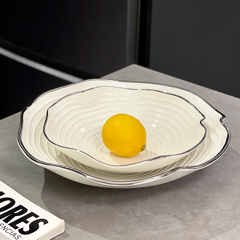 高级感轻奢风陶瓷盘水果盘家用芝士沙拉盘意面盘西餐盘好看的盘子