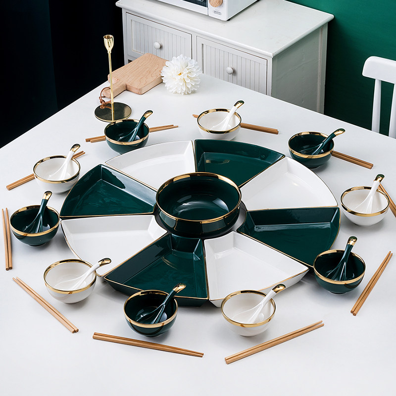 轻奢团圆拼盘餐具过年家用组合陶瓷创意网红菜盘圆桌摆盘盘子套装