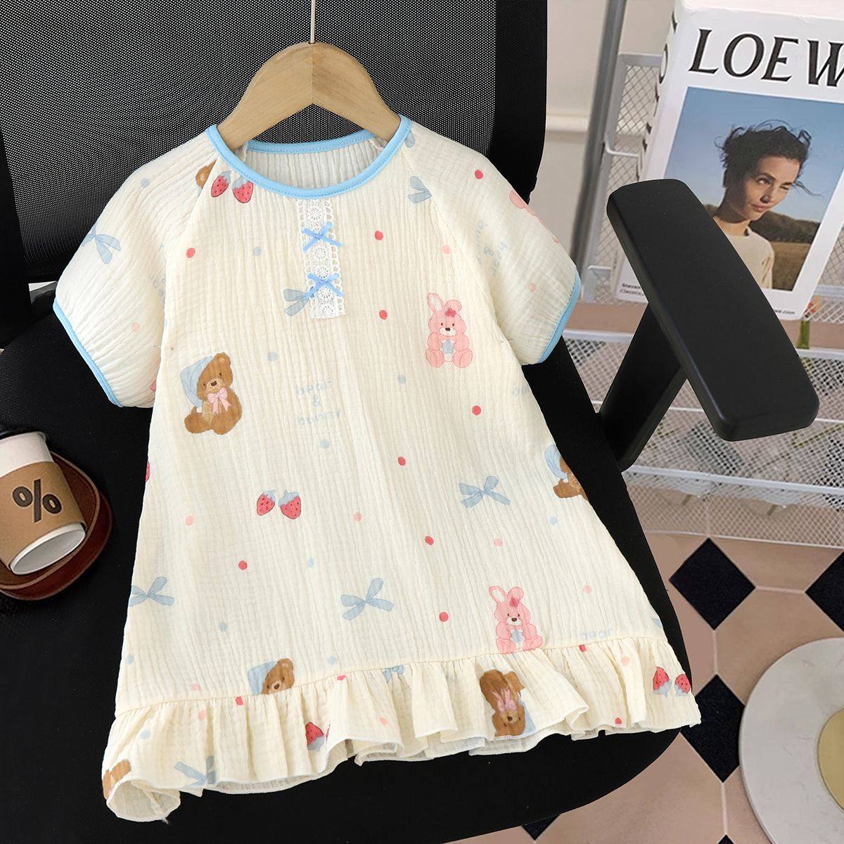 儿童纱布女童儿童双层纱布睡裙纯棉夏季家居服女宝宝短袖裙子新款,童装/婴儿装/亲子装,家居裙/睡裙,淘宝优惠券,粉丝福利购,淘宝优惠卷