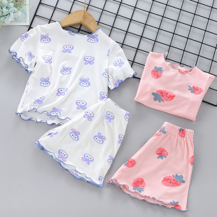 薄款 女童莫代尔睡衣夏季 短裤 女宝宝可爱儿童女宝宝短袖 家居服 套装