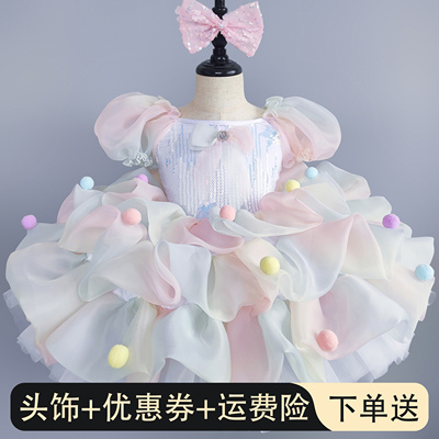 六一儿童蓬蓬纱裙女童蛋糕芭蕾舞裙表演服亮片可爱舞台合唱演出服