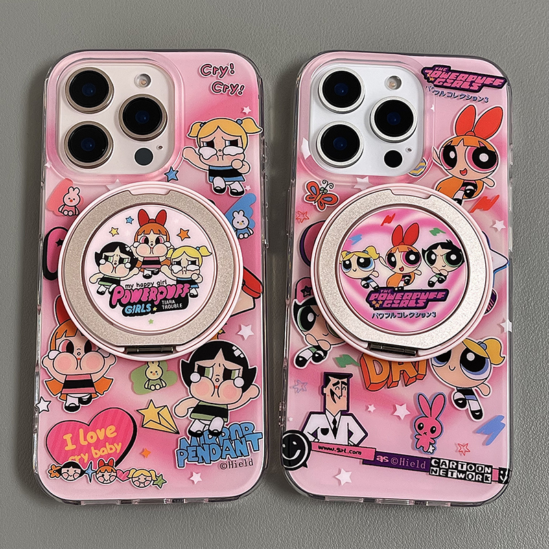 磁吸卡通飞天小女警360旋转支架适用苹果16手机壳iPhone16ProMax新款15Pro女款14双层imd全包13防摔11外壳12