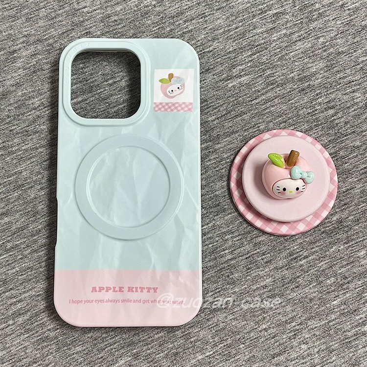 磁吸简约蓝拼粉卡通苹果KT猫支架适用苹果16promax手机壳iphone15pro新款14二合一13女16pro全包防摔手机套