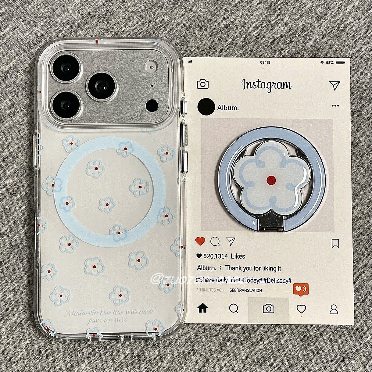 磁吸ins韩风清新简约蓝色线条小花适用苹果17promax手机壳iphone16pro新款15支架14双层13女17全包防摔保护套