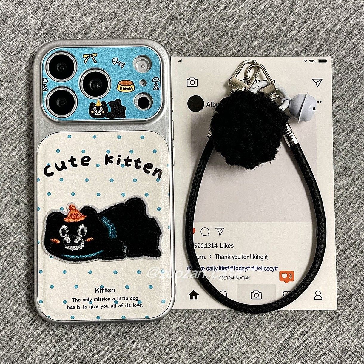 秋冬皮革拼色立体刺绣黑猫适用苹果17promax手机壳iphone16pro新款15带挂绳14大视窗13女17全包防摔保护套pm,3C数码配件,手机保护套/壳,淘宝优惠券,粉丝福利购,淘宝优惠卷