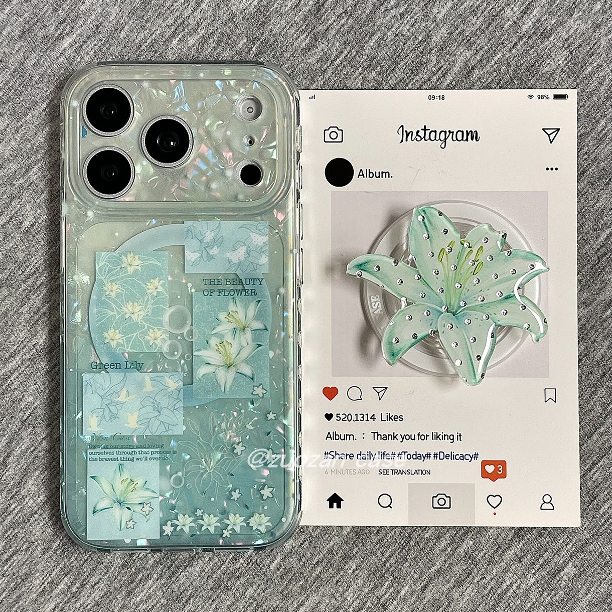 磁吸ins韩系薄荷绿贝壳纹百合花朵适用苹果17promax手机壳iphone16pro新款15pro带支架pm女17全包防摔保护套