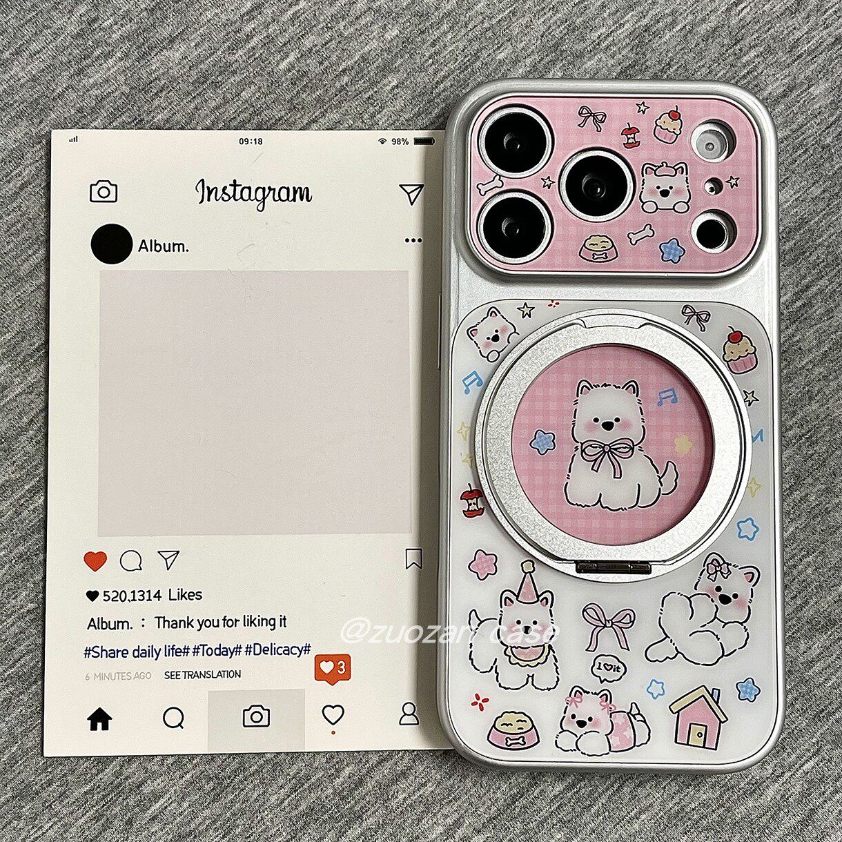 360旋转一体支点壳适用苹果17promax手机壳iphone16pro韩风卡通粉格小狗15折叠支架14新款17全包防摔保护套pm