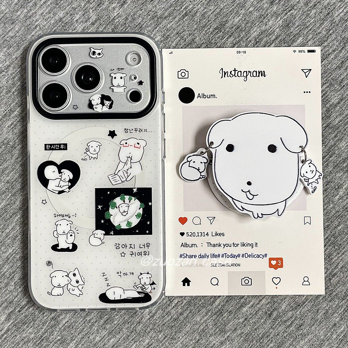 磁吸白底波点可爱搞怪大头小狗适用苹果17promax手机壳iphone16pro新款15带支架14磨砂13女17全包防摔保护套