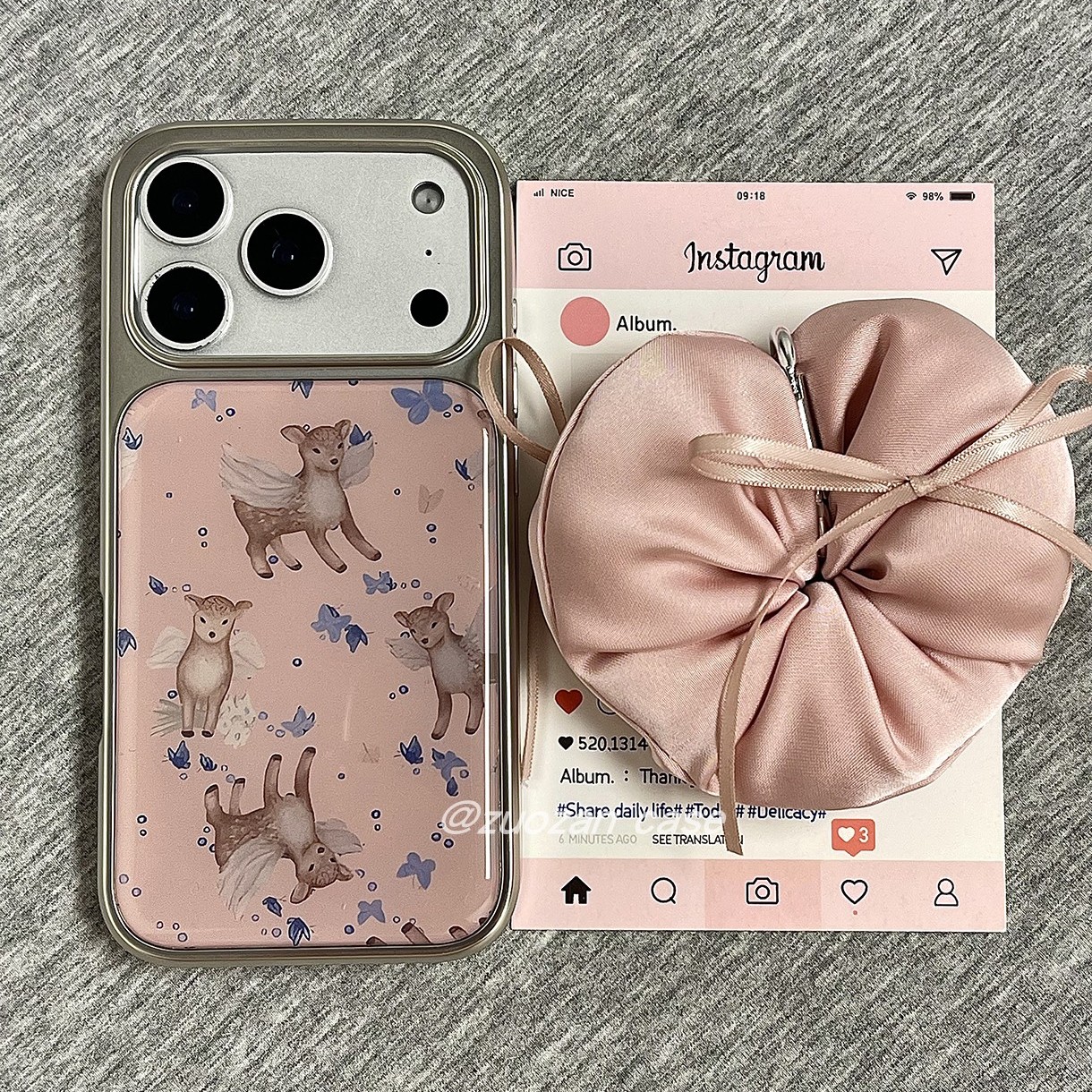 ins韩风藕粉翅膀小鹿适用苹果17promax手机壳iphone16pro新款15带挂绳14高级感银边13女17全包防摔保护套流行