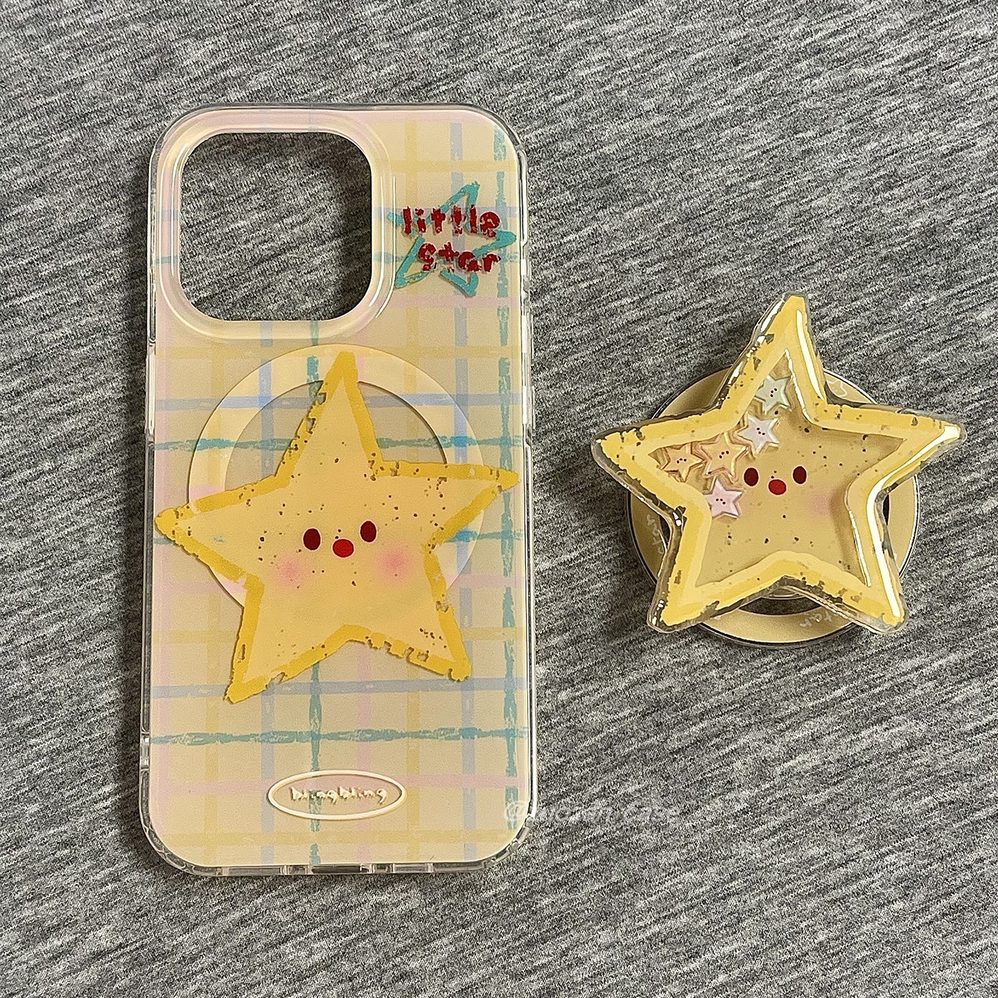 磁吸ins韩风黄色格子星星适用苹果16promax手机壳iphone15pro新款14少女13摇摇支架16pro双层全包防摔手机套