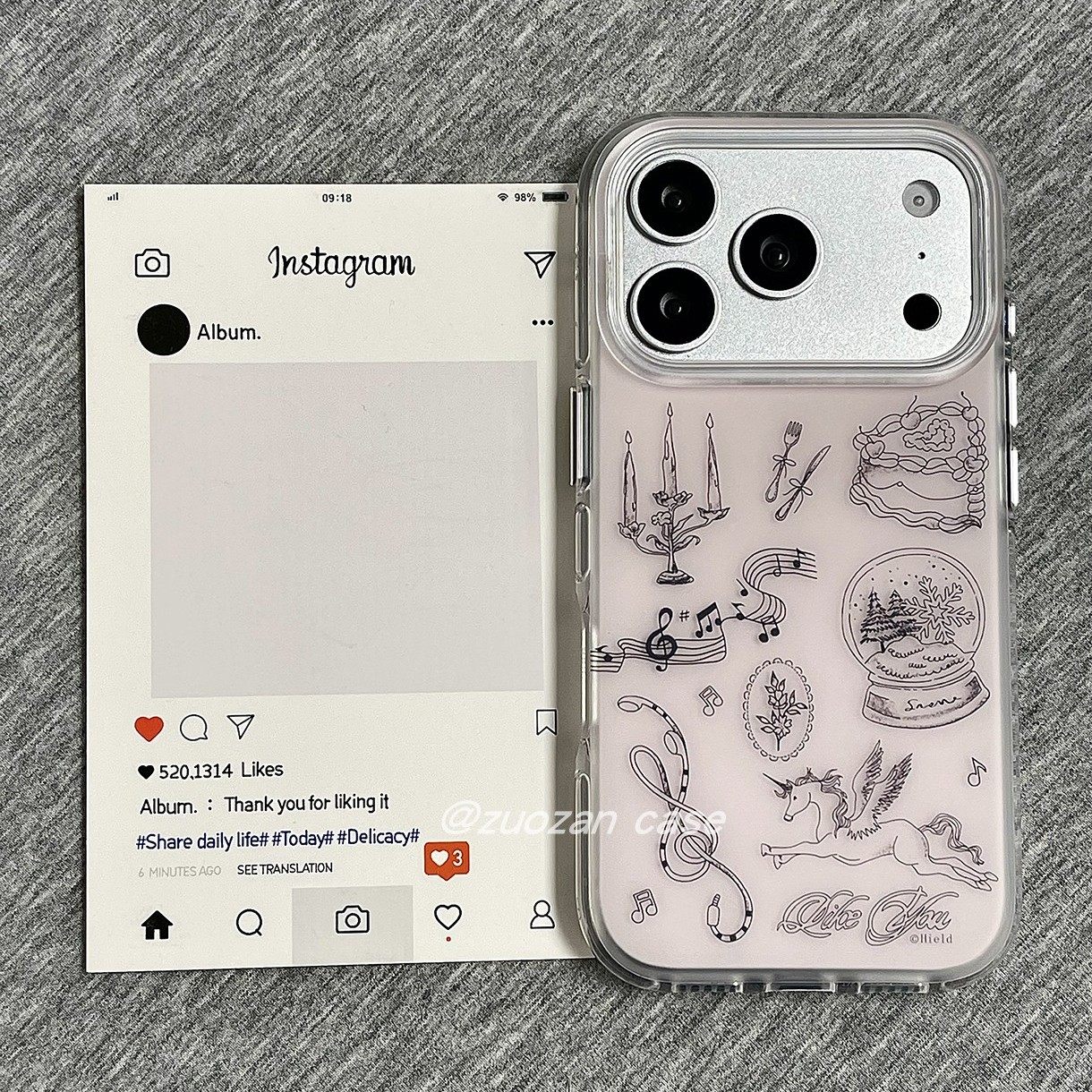 ins韩风磨砂藕粉涂鸦烛台独角兽适用苹果17promax手机壳i