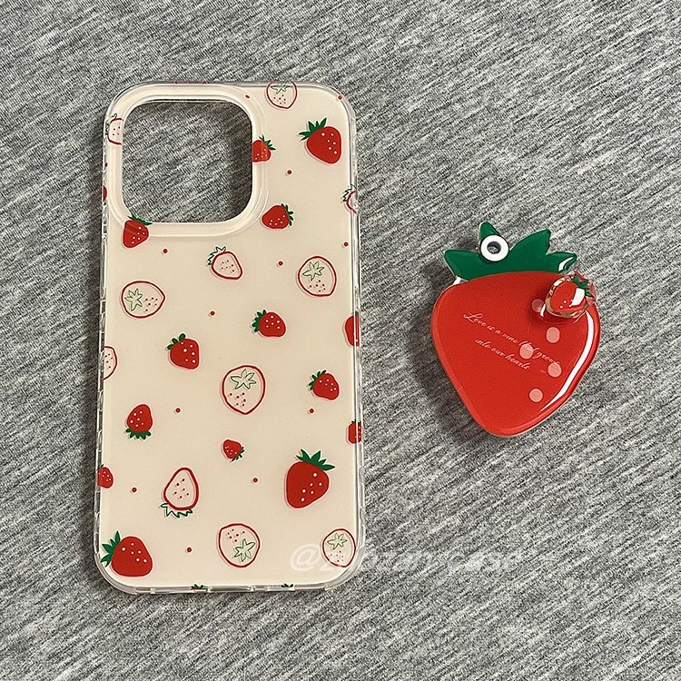 ins韩风夏日水果草莓适用苹果16promax手机壳iphone15pro新款13带镜子支架14小清新16双层全包防摔手机套女