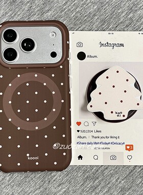 磁吸ins韩风简约棕底波点适用苹果17promax手机壳iphoen16pro新款15带支架14磨砂13女17全包防摔保护套pm百搭