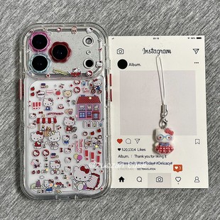 闪粉滴胶贴纸风卡通可爱KT猫适用苹果17promax手机壳iphone16pro新款 13女17镜头全包防摔保护套p 15创意14个性