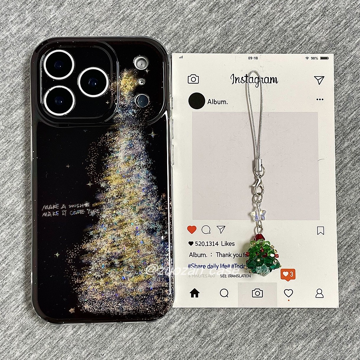 苹果17pro闪粉圣诞树双层手机壳