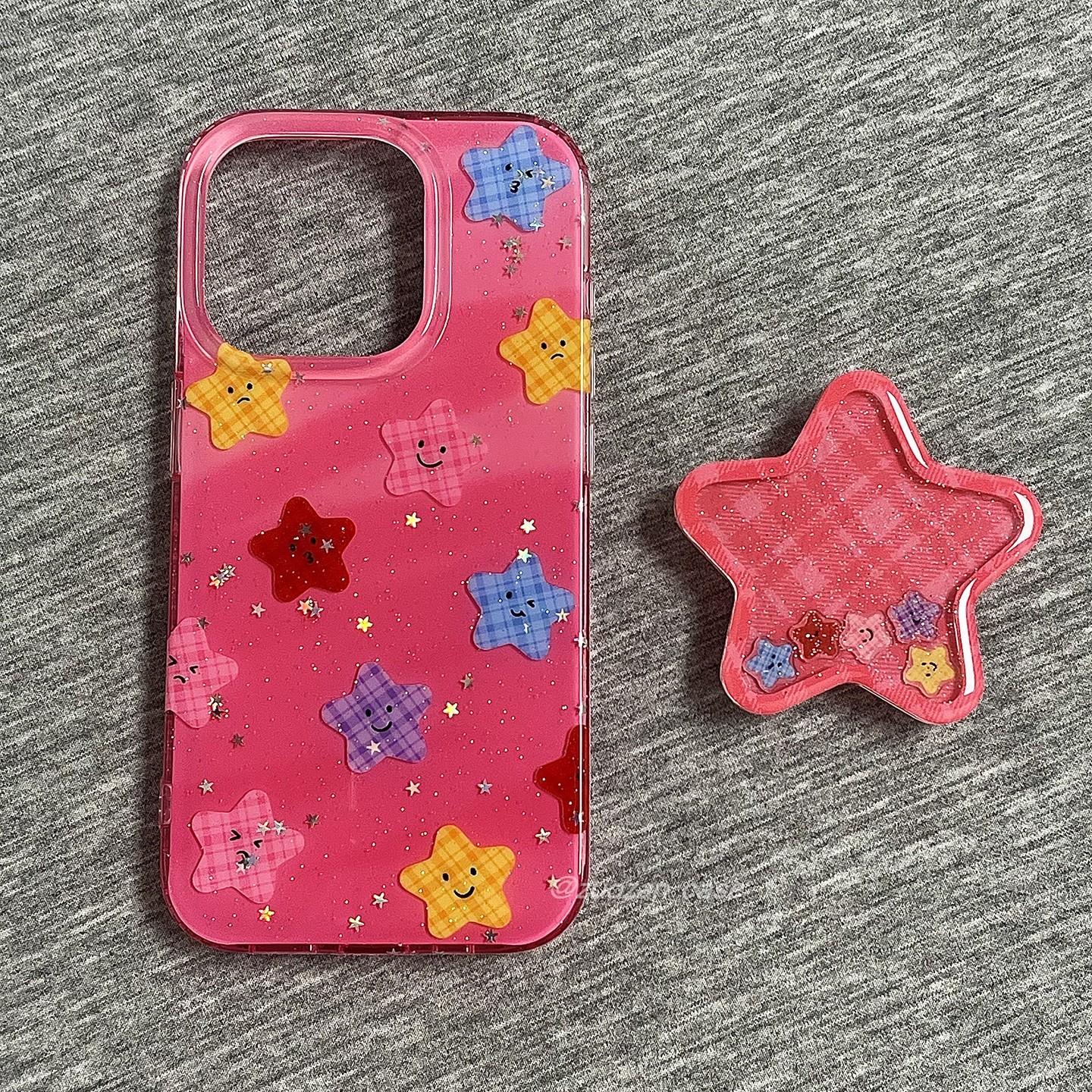 ins韩风玫红彩色格纹星星适用苹果16promax手机壳iphone15pro新款14女13带支架16pro双层imd全包防摔手机套