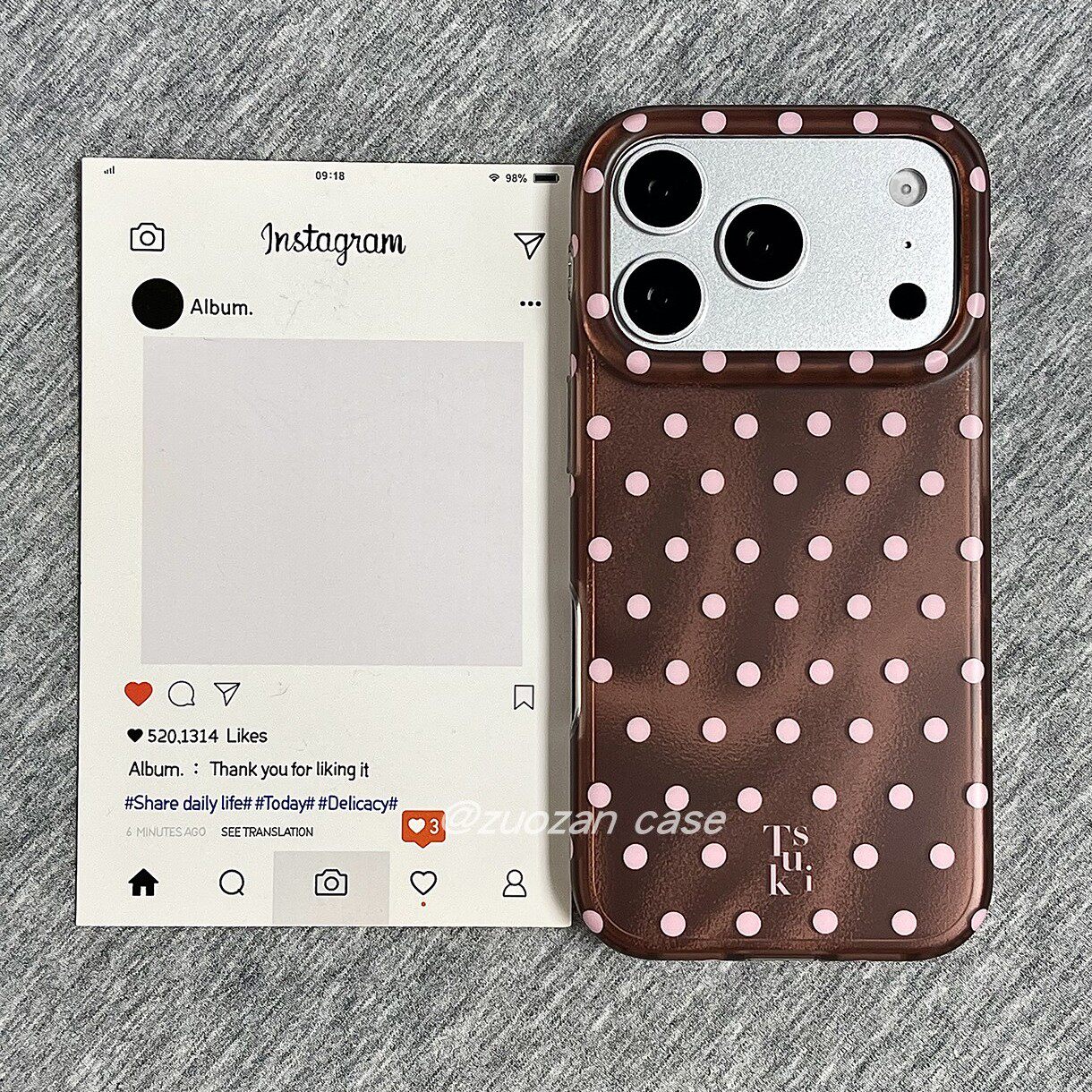 ins韩风简约棕底粉色波点适用苹果18promax手机壳iphone17pro新款16高级感15pro磨砂18pm全包防摔保护套女