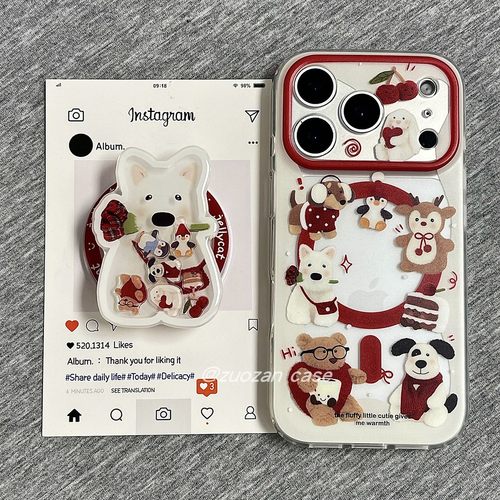 苹果卡通小狗磨砂磁吸手机壳