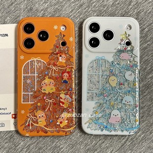 韩系镂空闪粉圣诞树星星小人适用苹果17promax手机壳iphone16pro新款 15小海豹14双层13女17全包防摔保护套pm