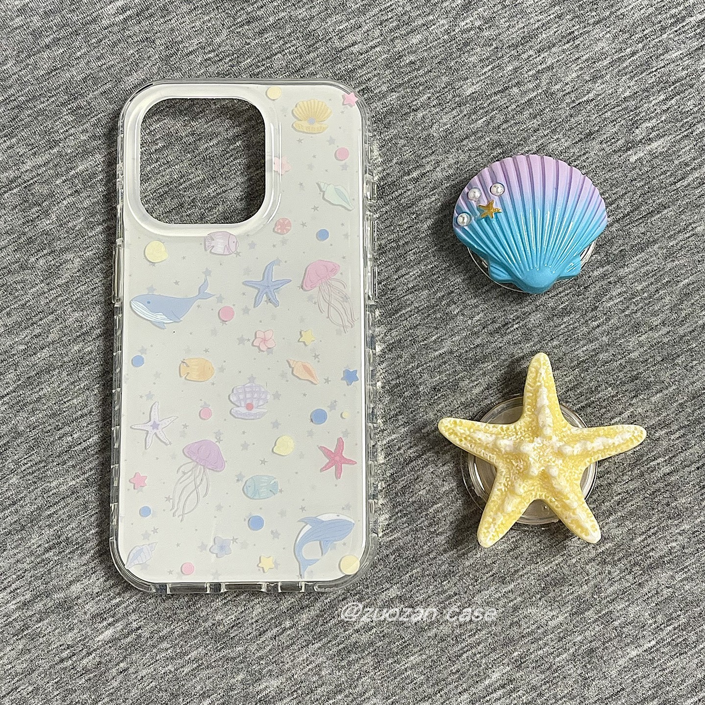 彩色波点海星水母鲸鱼生物适用苹果16promax手机壳iphone15pro新款14带支架13女16pro气囊双层全包防摔手机套