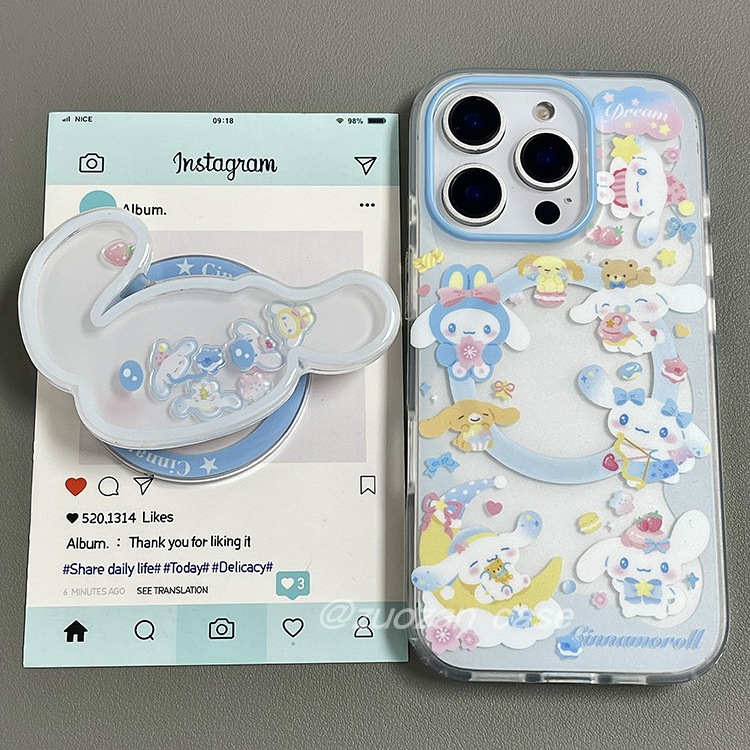 磁吸卡通可爱蓝色玉桂狗适用苹果16promax手机壳iphone15pro新款14带摇摇乐支架13女16pro双层磨砂全包手机套