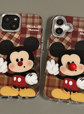 创意呆萌卡通招手米奇适用苹果16手机壳iPhone15/14promax软边硬背13女17Pro圆边双层imd新款pm全包气囊防摔