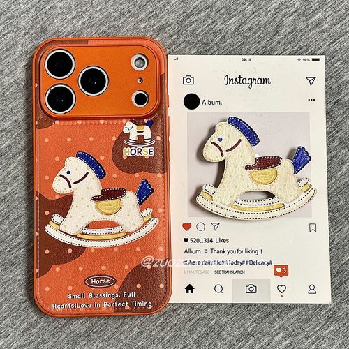 苹果17pro卡通木马皮革手机壳