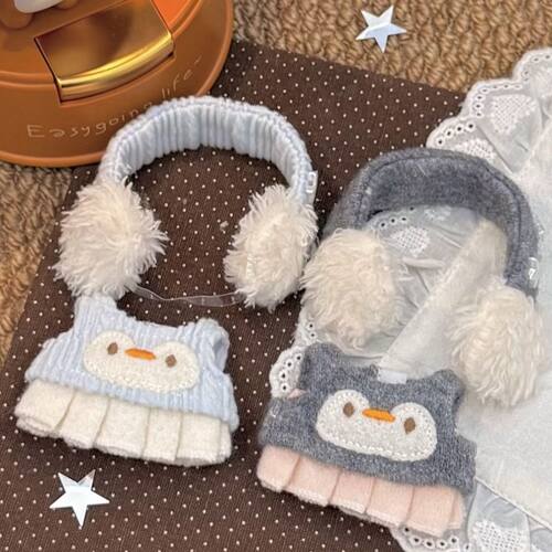 10cm新品“我的动物伙伴系列”耳罩小企鹅套装棉花娃娃换装衣服