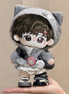 20cm新品松软小面包Y2K灰色小猫星星亚萌叠叠乐20cm娃衣换装配饰