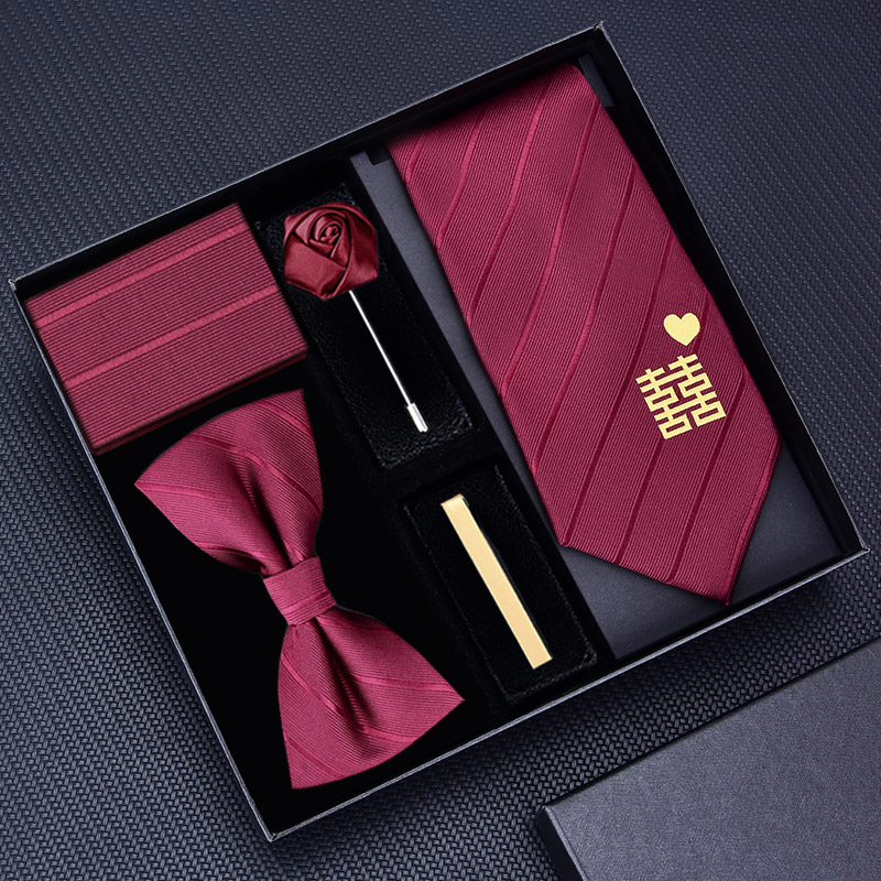 【礼盒装】新郎结婚红色领带套装