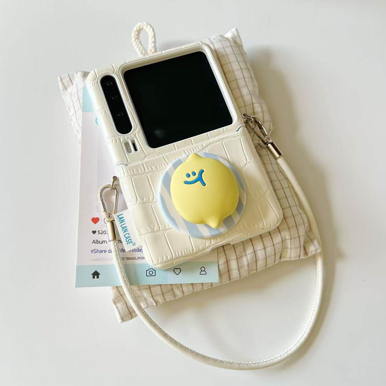 ins简约鳄鱼纹柠檬适用于华为purax手机壳小折叠适用于小米mixflip2磁吸壳适用于三星zflip7硬壳