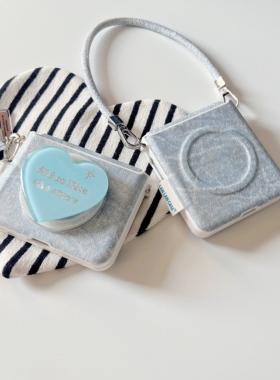 ins韩风牛仔布料皮纹爱心手提硬壳全包适用于华为purax手机壳小折叠适用于小米mixflip2保护套三星zflip7潮