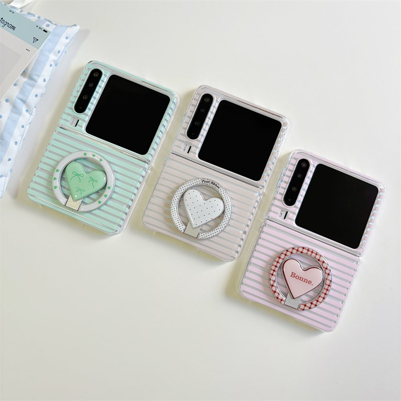 ins春夏小众甜美粉色条纹爱心适用于华为purax手机壳小折叠适用于小米mixflip2磁吸保护套适用于三星zflip7硬