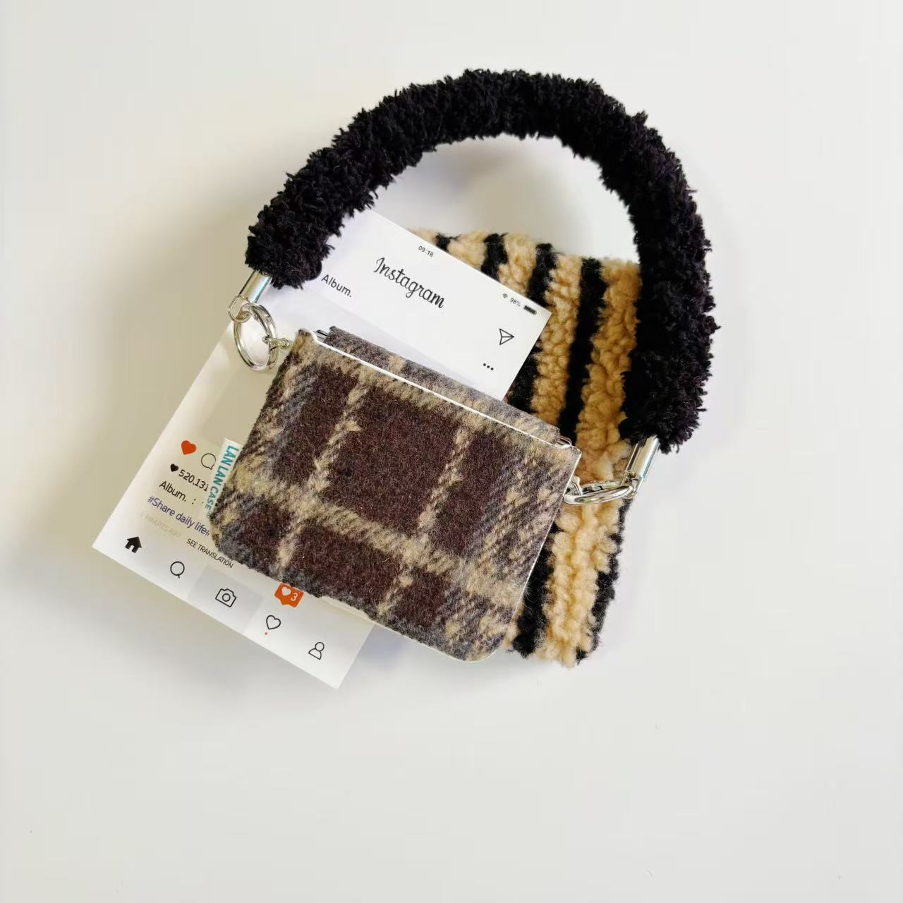 棕黑毛呢格子适用于华为purax壳