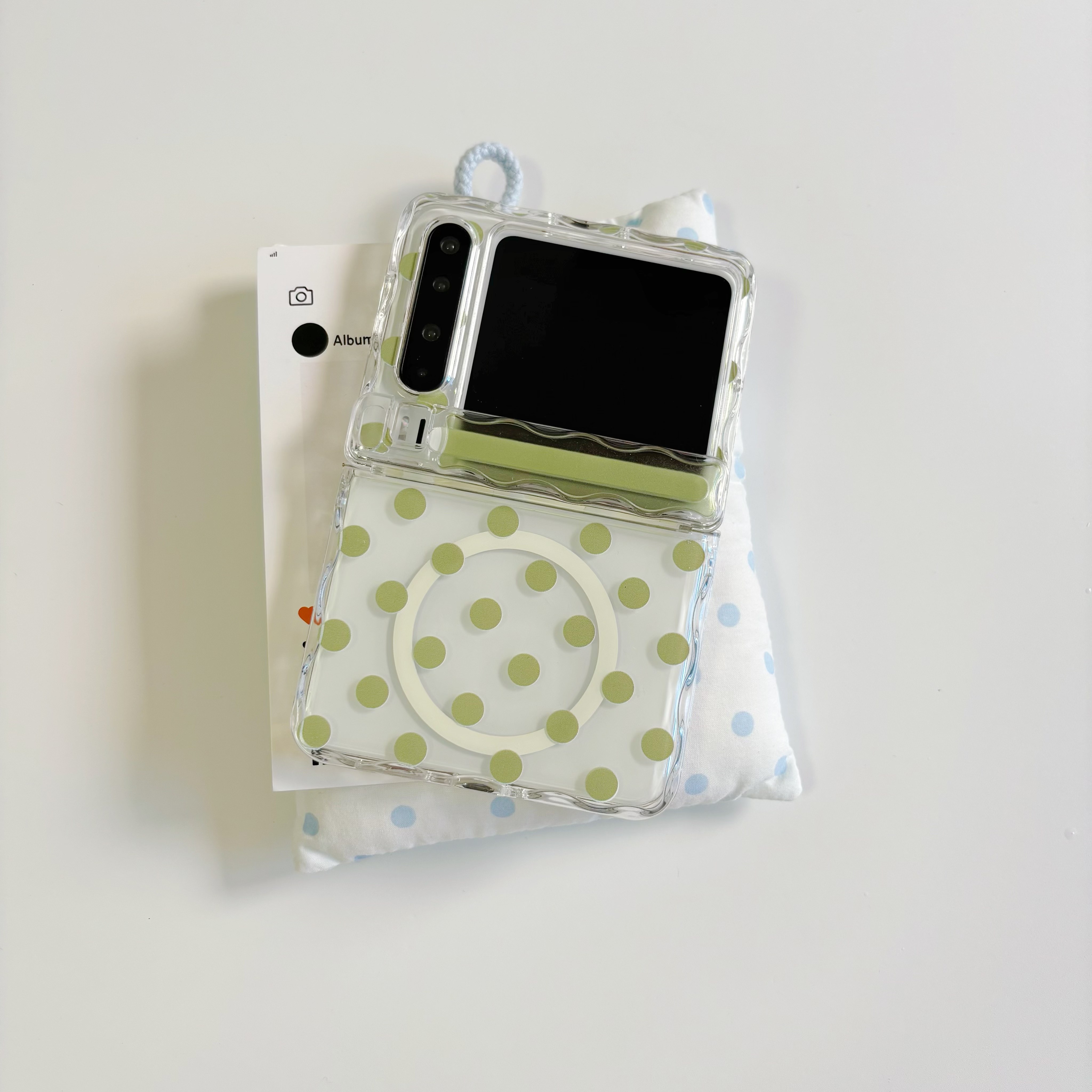 ins抹茶绿波点适用于华为purax手机壳小折叠适用于三星zflip7铰链保护套适用于华为pocket2硬壳