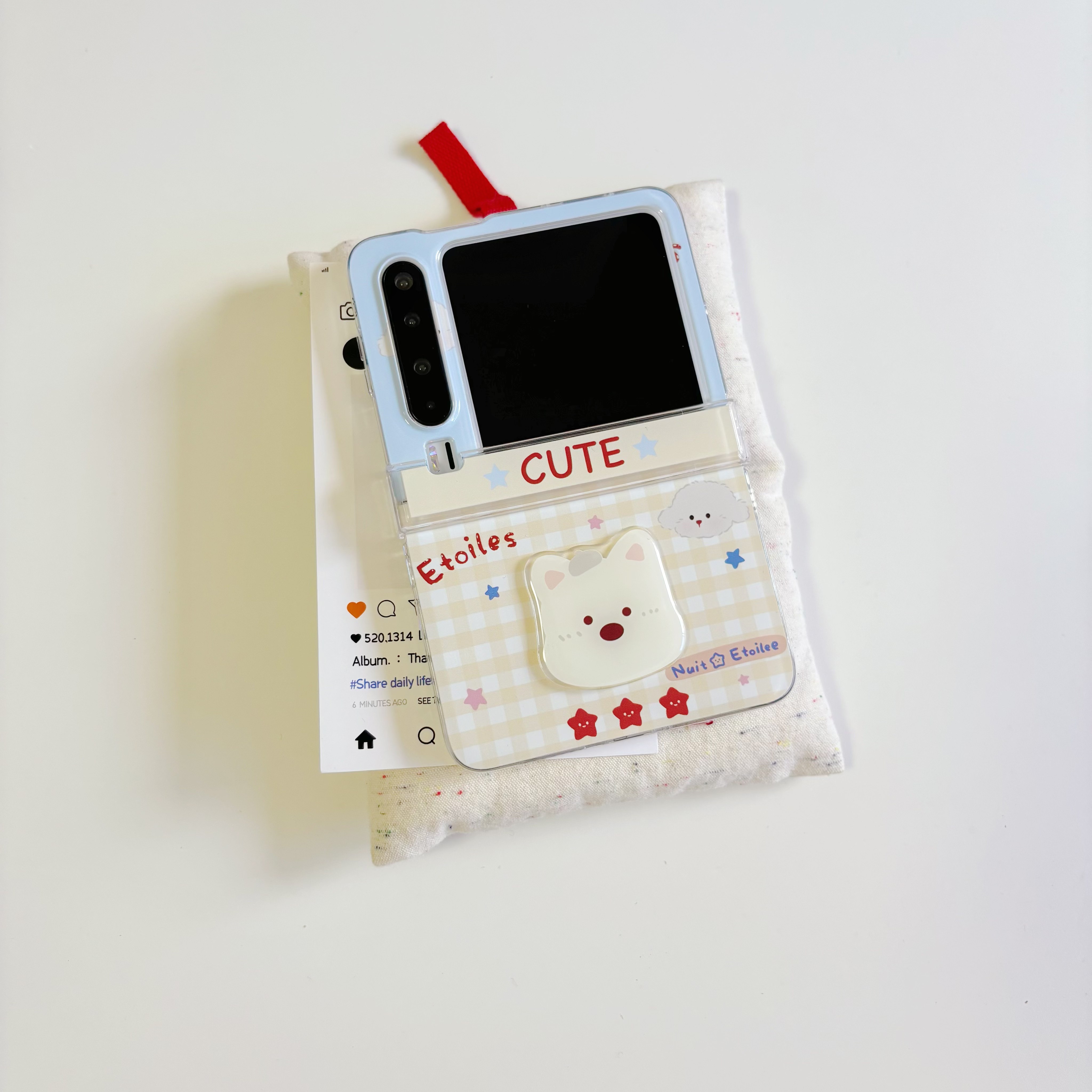 ins韩风撞色格子星星西高地小狗适用于华为purax手机壳小折叠适用于小米mixflip2保护套适用于三星zflip7硬壳