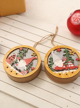 新款圣诞节装饰圣诞森林老人木质发光挂件圣诞树挂件圣诞无脸挂件