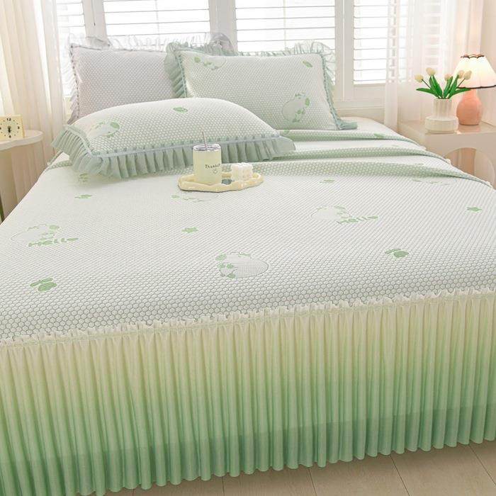 母婴级小清新可机洗冰豆豆软凉席三件套床笠床席床裙款夏款单凉席,床上用品,冰丝席,淘宝优惠券,粉丝福利购,淘宝优惠卷