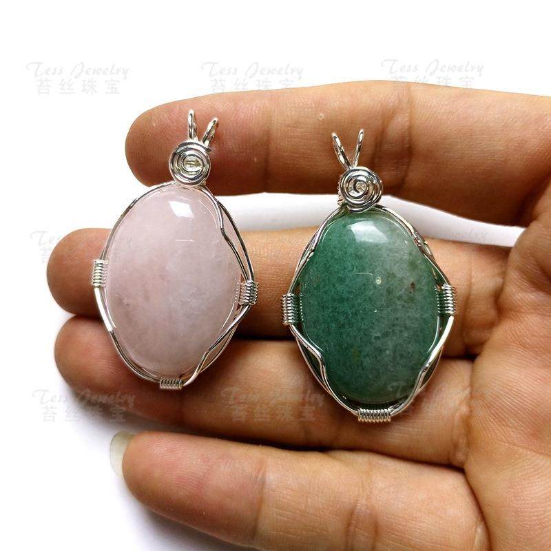 水晶宝石吊坠镀银镶嵌微黑点DIY配饰水晶饰品首饰