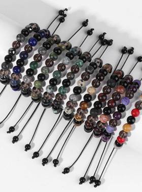 亚马逊跨境热卖天然石头珠子编织手链茶晶珠子蜡线编织可调节手串