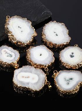 天然石原石鎏金不规则玛瑙吊坠镀金饰品欧美个性饰品厂家直销